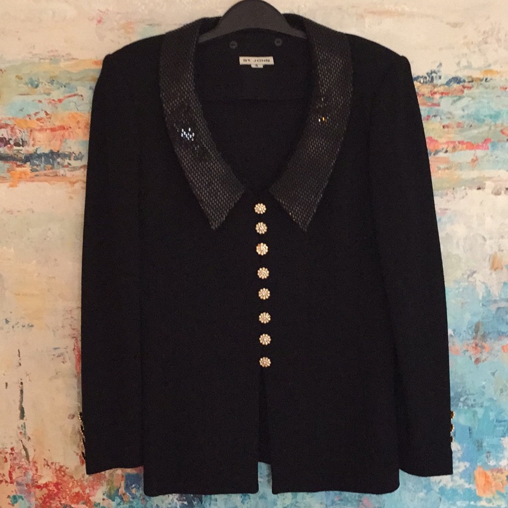 St John Evening Jacket Crystal Buttons Detachable Reverse Collar Sz 4 EC!